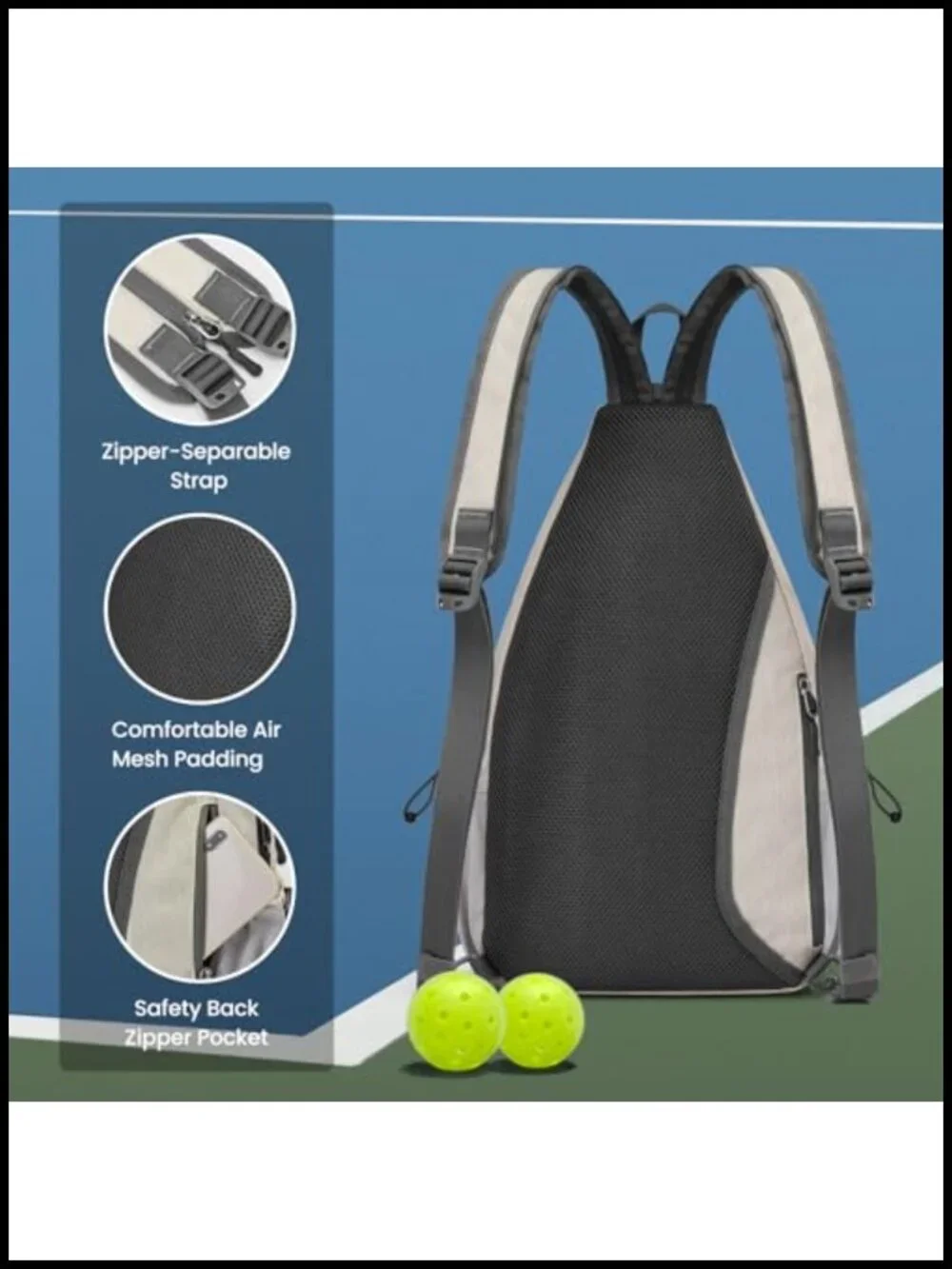 Large Pickleball Backpack with Padded Laptop Compartment, Versatile Crossbody